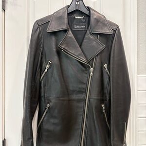 Donald J. Pliner Black Leather Asymmetrical Moto Coat